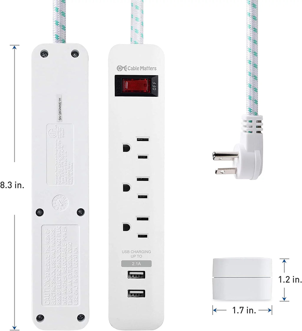 2-Pack 3 Outlet Surge Protector Power Strip with USB Charging Ports White I2920