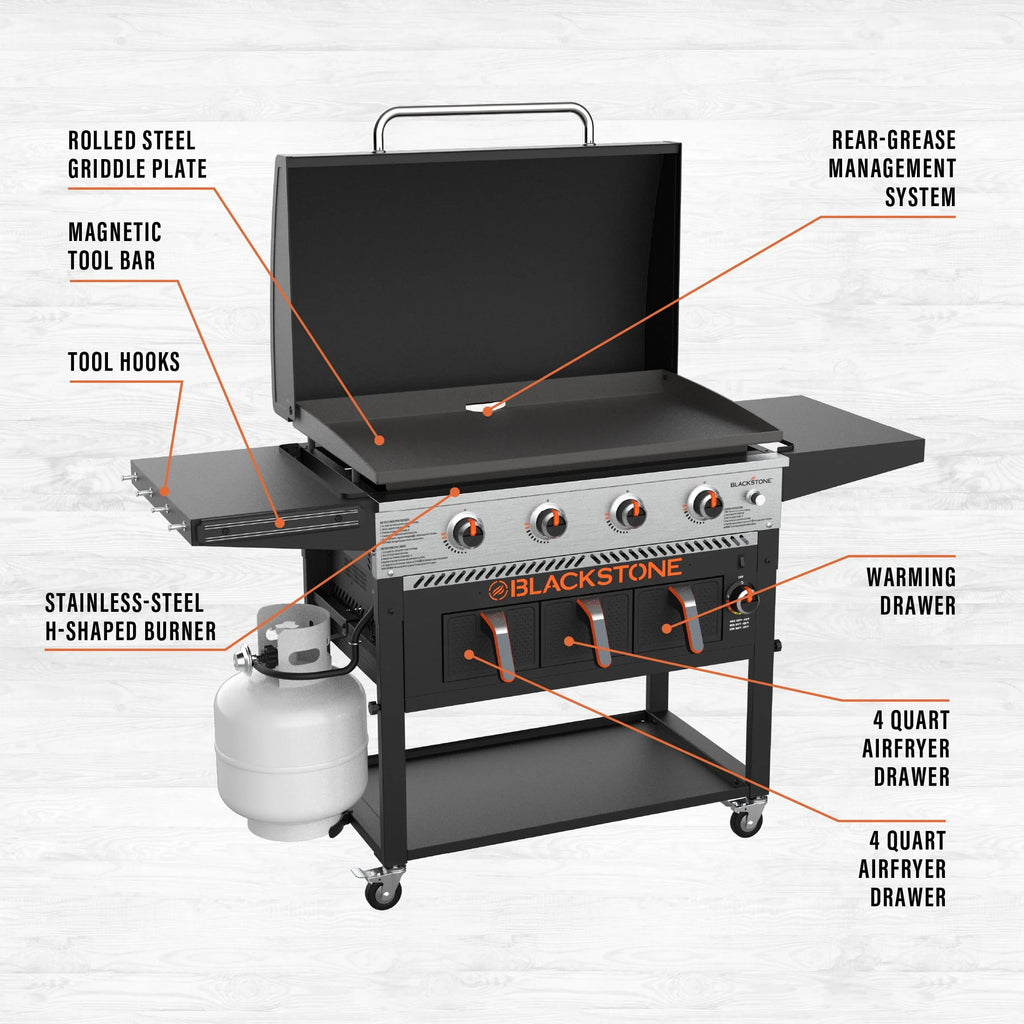 4-Burner Propane Griddle with Air Fryer and Hood T262048
