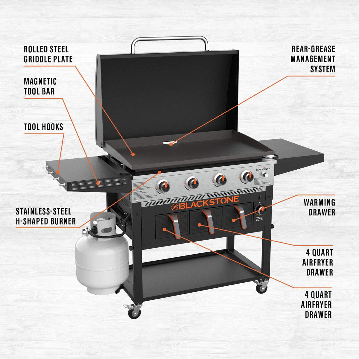4-Burner Propane Griddle with Air Fryer and Hood T262048