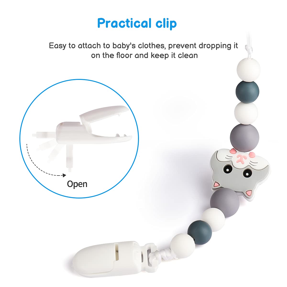 Silicone Baby Teething Toys with Pacifier Clip Holder Set F596