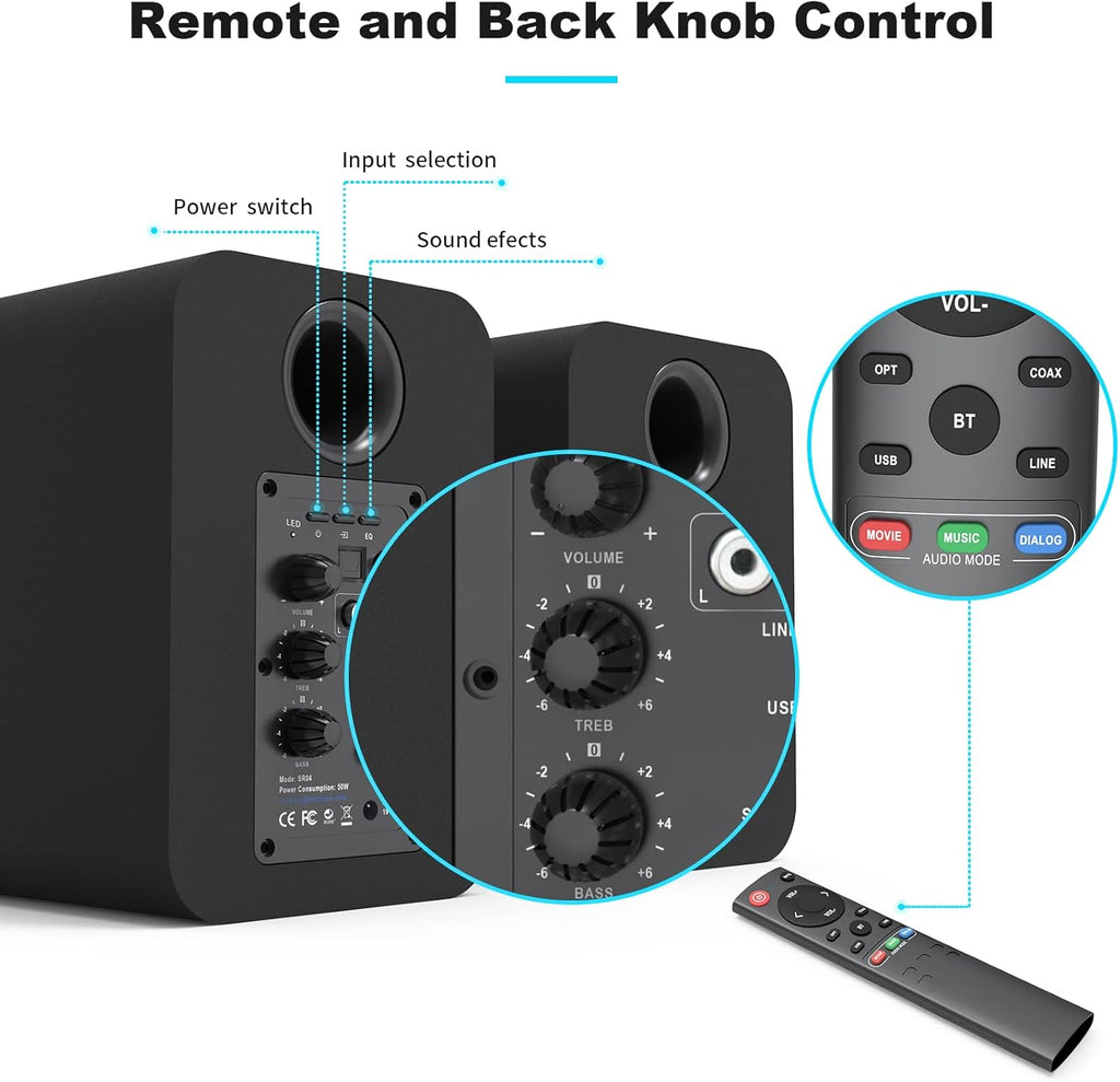 Bluetooth Bookshelf Active Speakers, 50W RMS, Pair, Black G43287