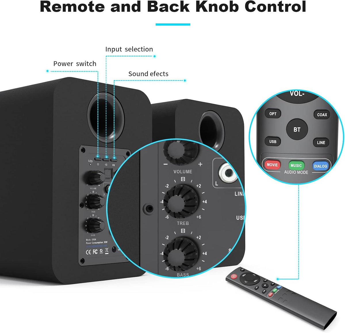 Bluetooth Bookshelf Active Speakers, 50W RMS, Pair, Black G43287