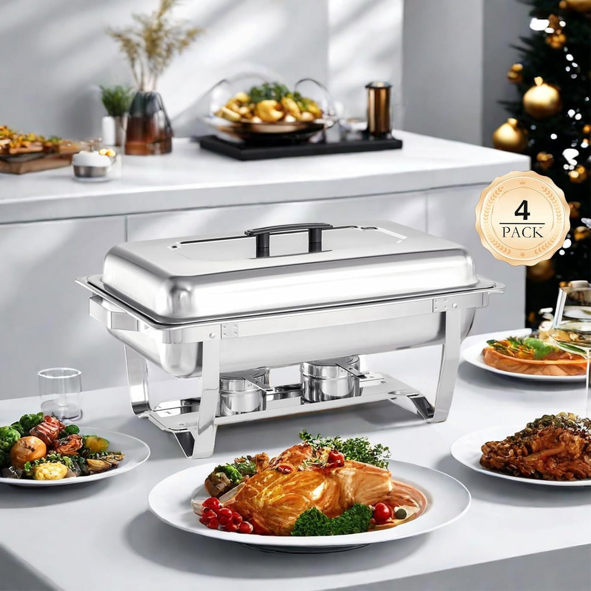 8 Quart Stainless Steel Chafer Buffet Set - 4 Pack H465