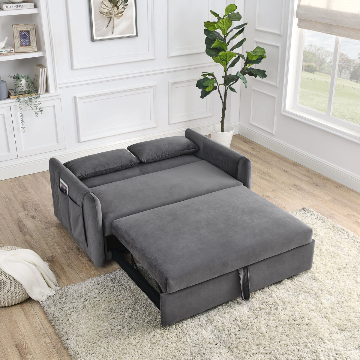 Gray 2-Seat Futon Sofa Bed X4989