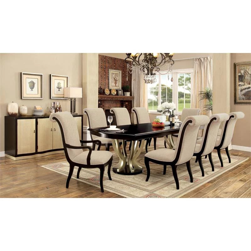Espresso and Beige Fabric Side Chair Set of 2 E18719