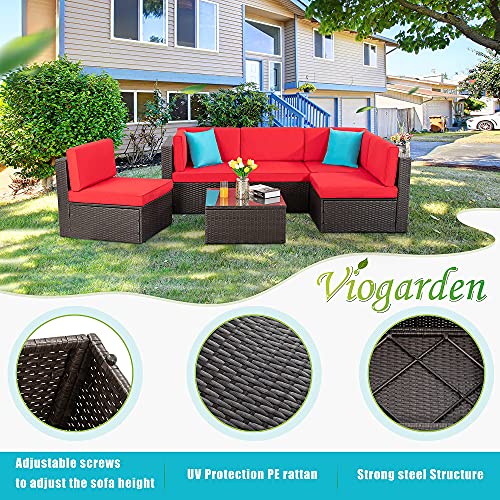 6 Pieces PE Wicker Rattan Sectional Sofa Set with Coffee Table X5152