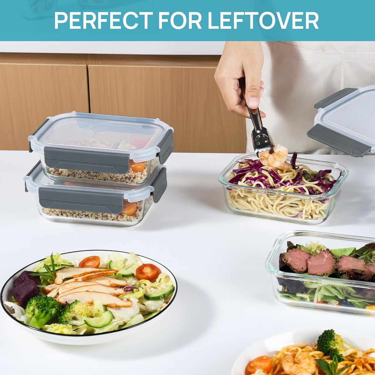 5 Pack 35oz Glass Food Storage Containers with Lids J96238