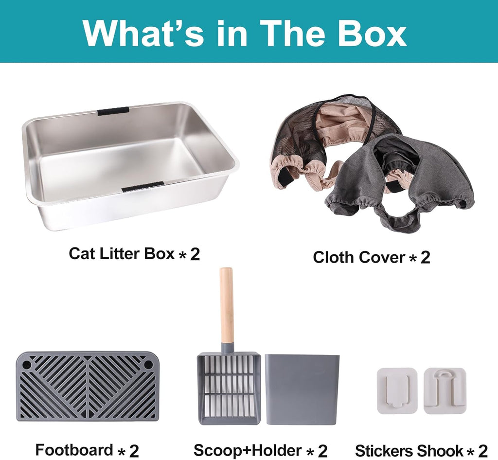 2 Pack Large Stainless Steel Cat Litter Box with Lid E476648