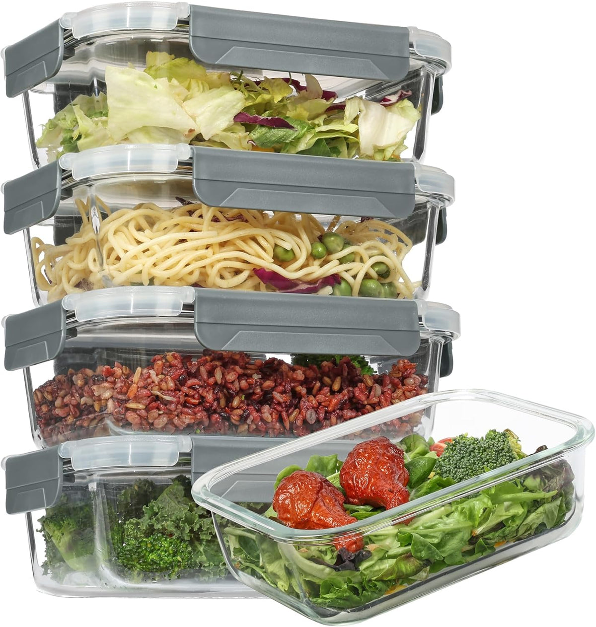 5 Pack 35oz Glass Food Storage Containers with Lids J96238