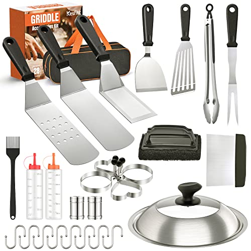 14pcs Flat Top Grill Accessories Set with Spatulas, Basting Cover, Scraper, Tongs E277