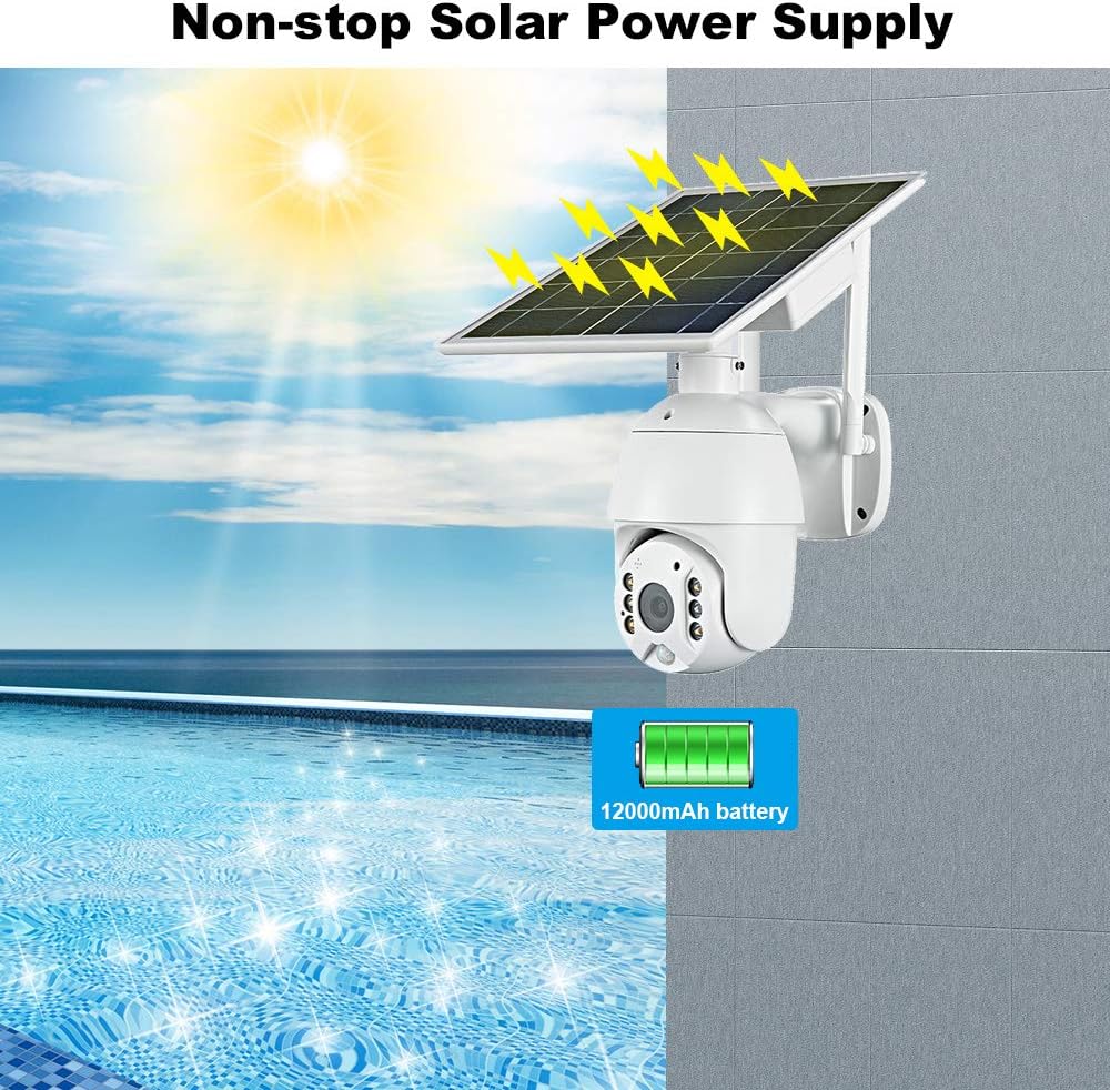 Wireless Solar Powered Battery PTZ IP Security Camera with 1080P Video Night Vision Spotlight 2-Way Audio Z925593