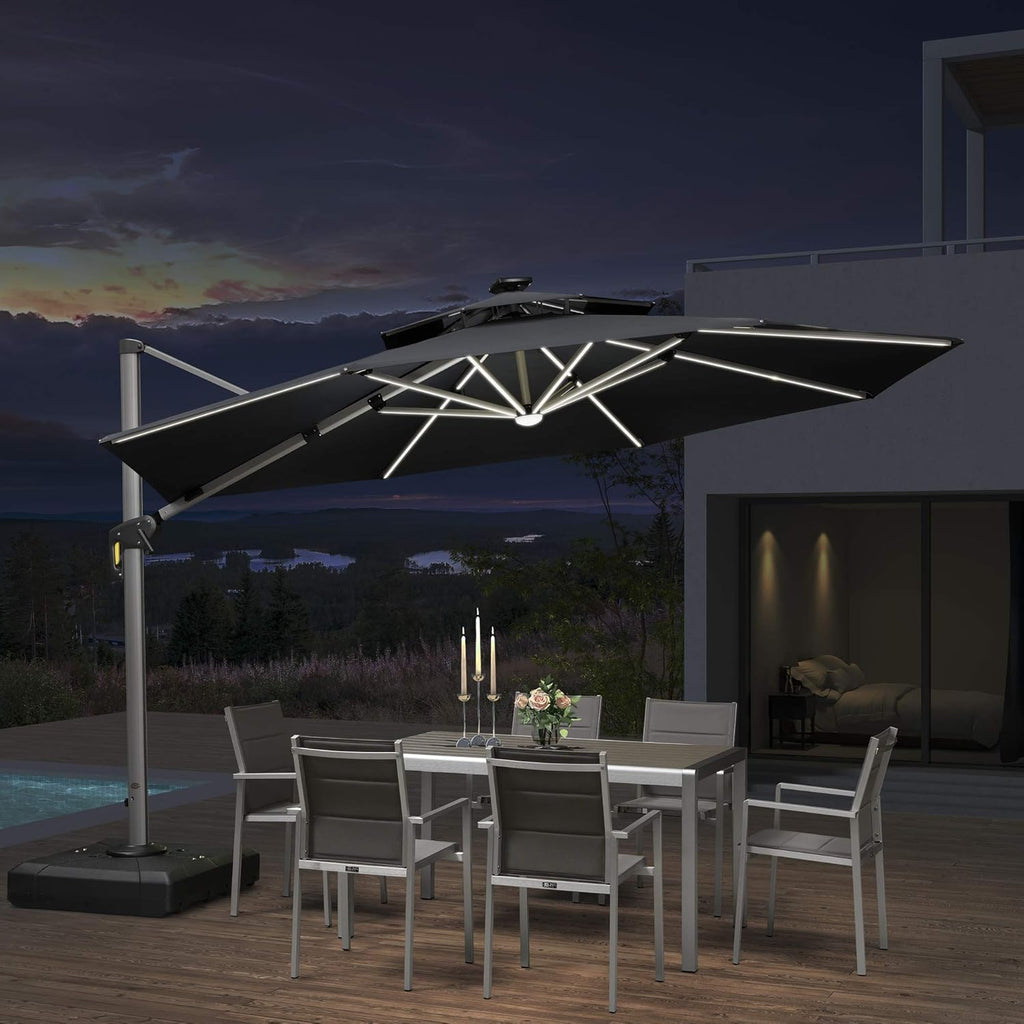 11ft Solar Powered LED Patio Umbrella Navy Blue W468906