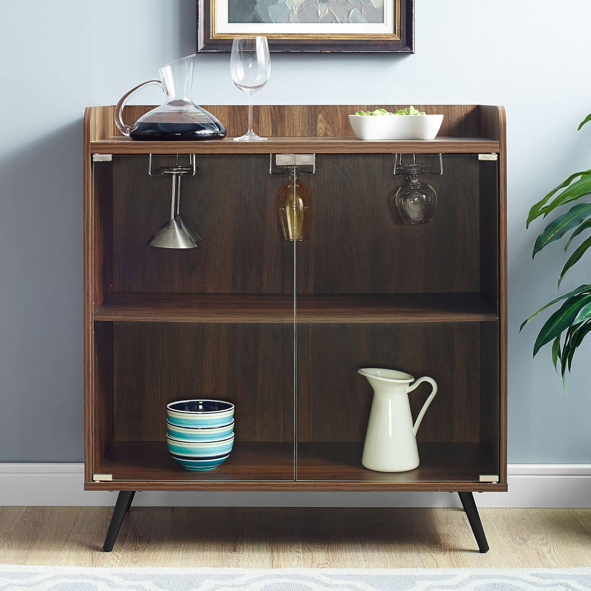 Dark Walnut 30 Inch Glass Door Bar Cabinet P846236