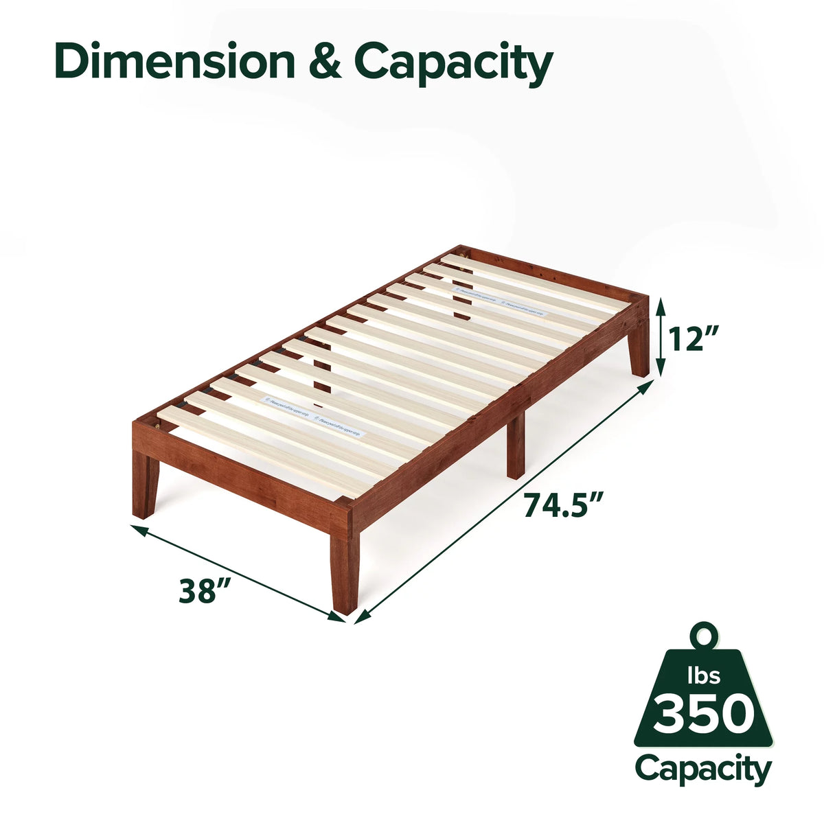 12" Wood Platform Bed Frame, Cherry, Twin A7753