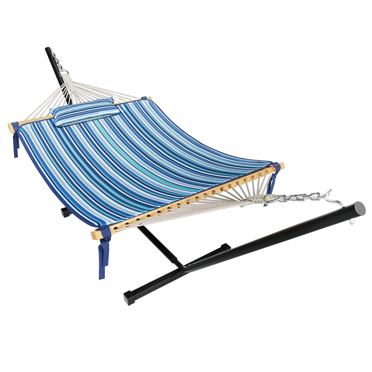 2-Person Hanging Hammock with Steel Stand, Cotton Pad & Pillow, 450lbs Capacity, White P729194
