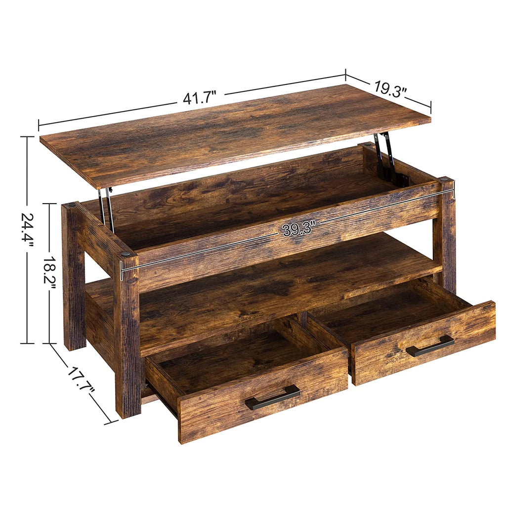 23 In Lift Top Coffee Table with 2 Drawers, Brown N223
