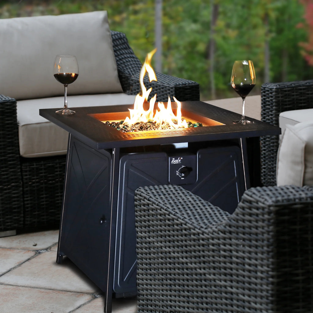28" Gas Fire Pit Table with Blue Glass Stones B439
