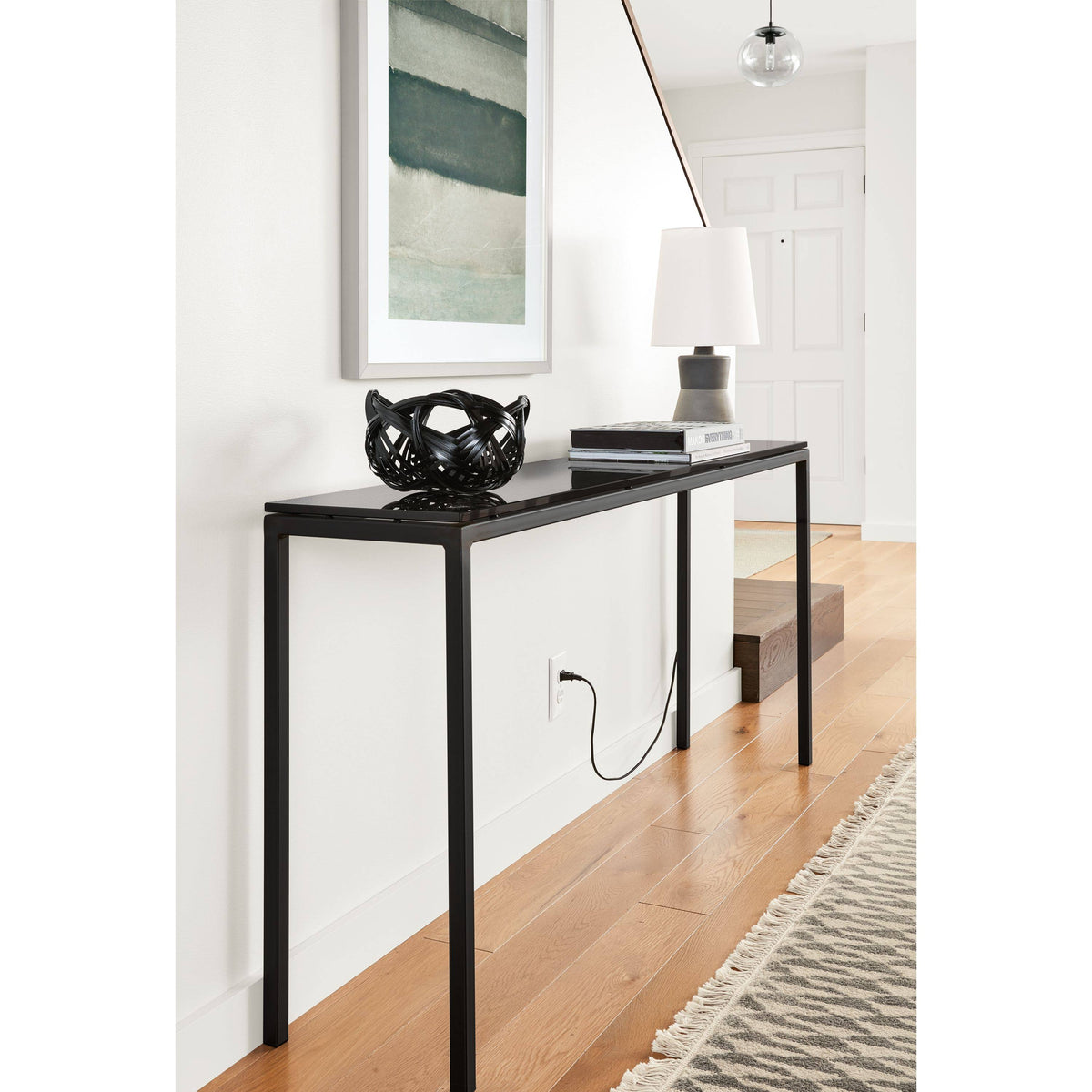 Smoke Tempered Glass Console Table with White Base H34980