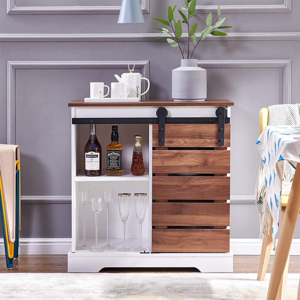 Small Wooden Storage Cabinet with Sliding Door and 2 Layer Shelf V823062