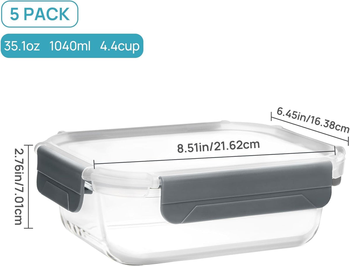 5 Pack 35oz Glass Food Storage Containers with Lids J96238