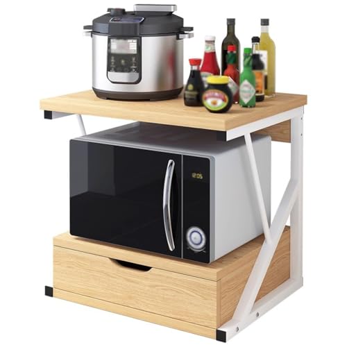 2 Tier Wooden Microwave Stand Shelf with Drawer A903086