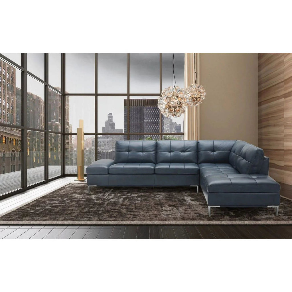 Blue Italian Leather Sectional Sofa H2507