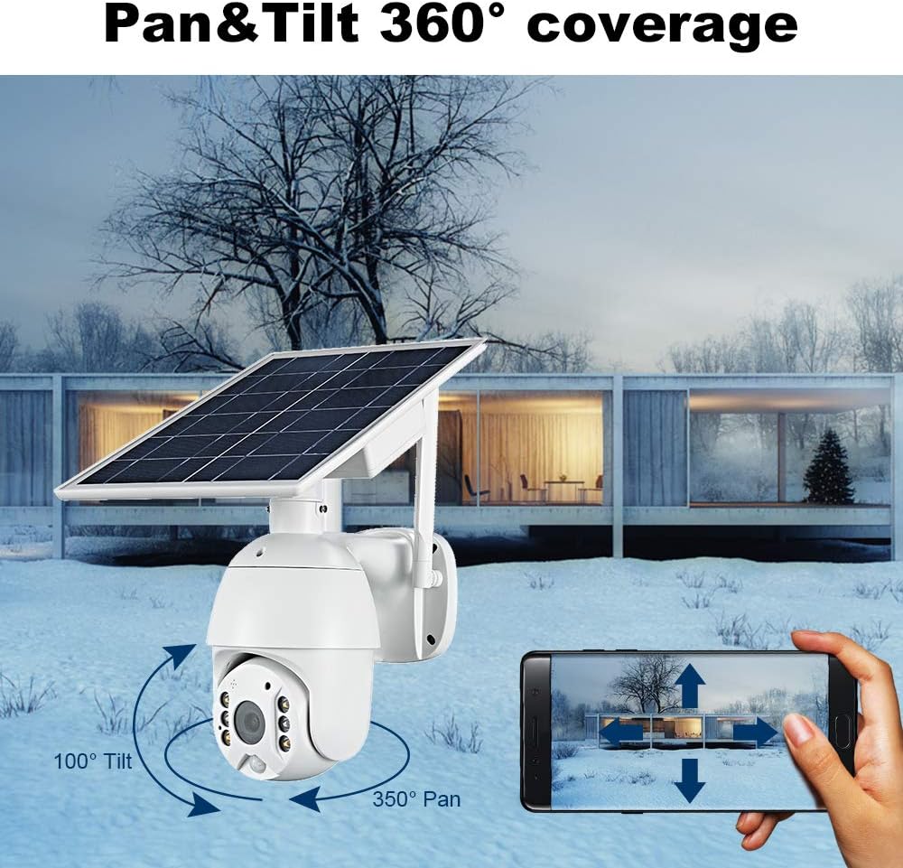 Wireless Solar Powered Battery PTZ IP Security Camera with 1080P Video Night Vision Spotlight 2-Way Audio Z925593
