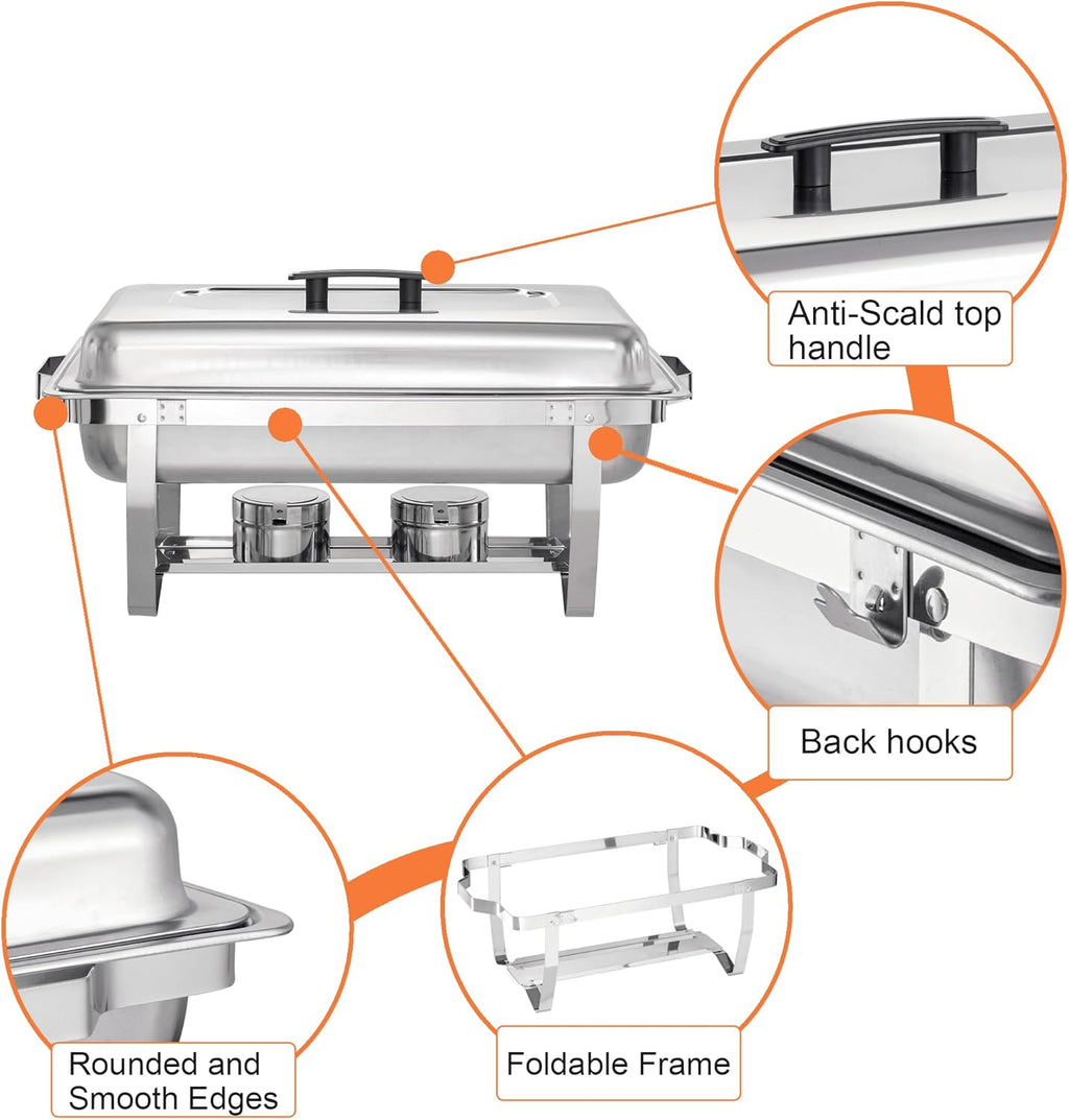 8 Quart Stainless Steel Chafer Buffet Set - 4 Pack H465
