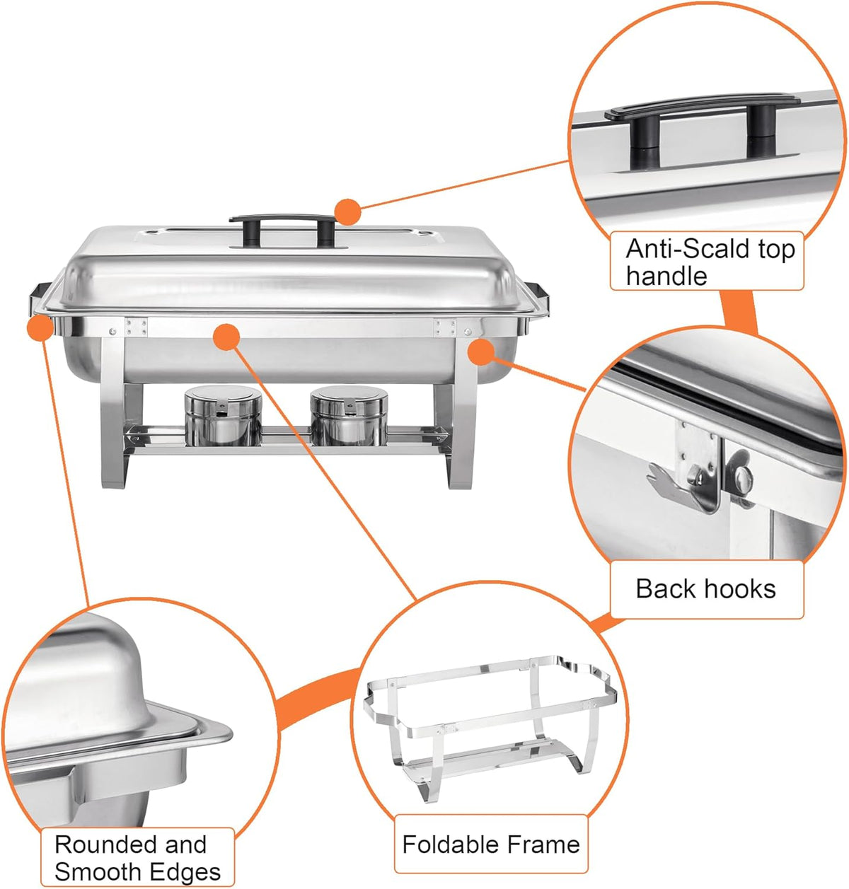 8 Quart Stainless Steel Chafer Buffet Set - 4 Pack H465