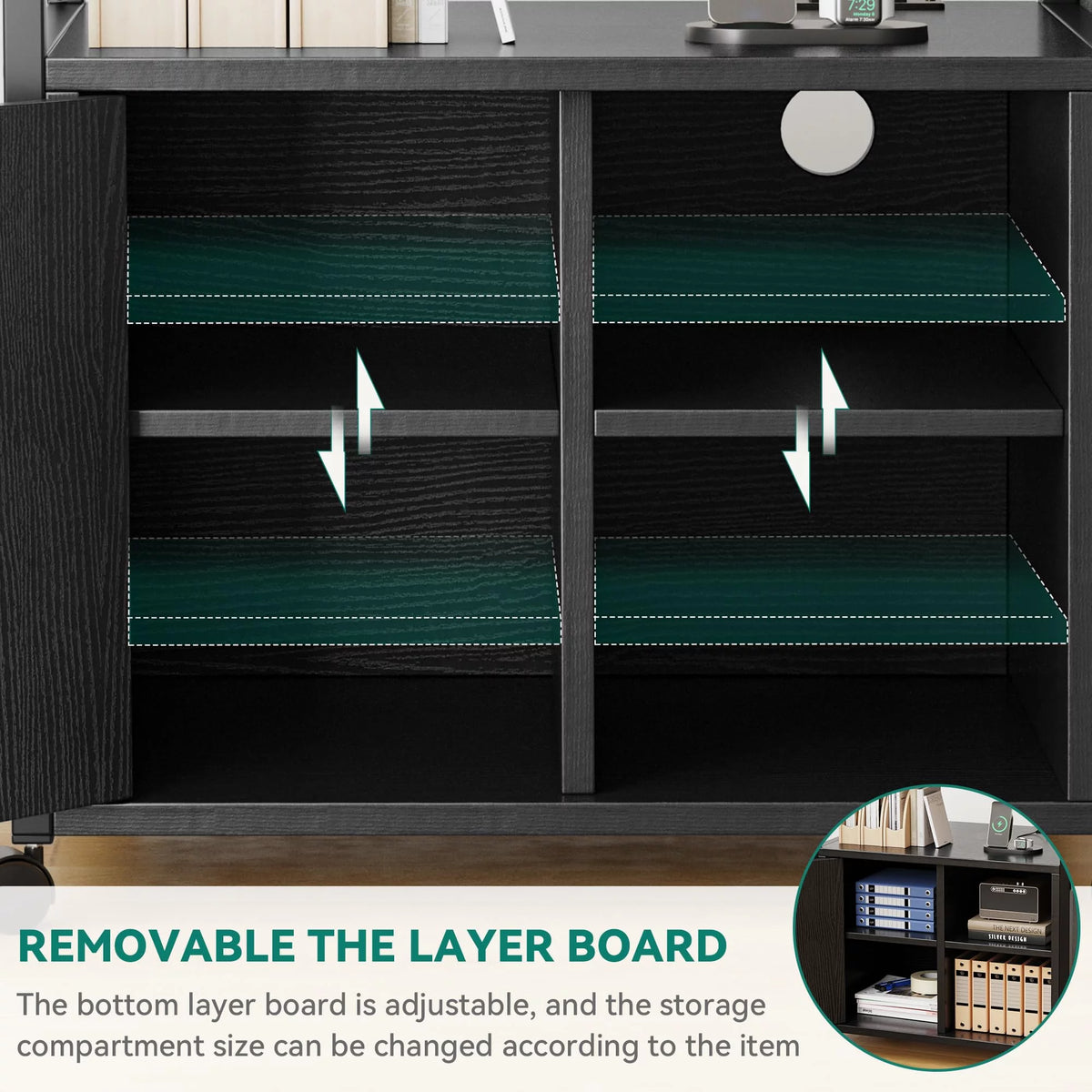 Black Lateral File Cabinet with Charging Station W655