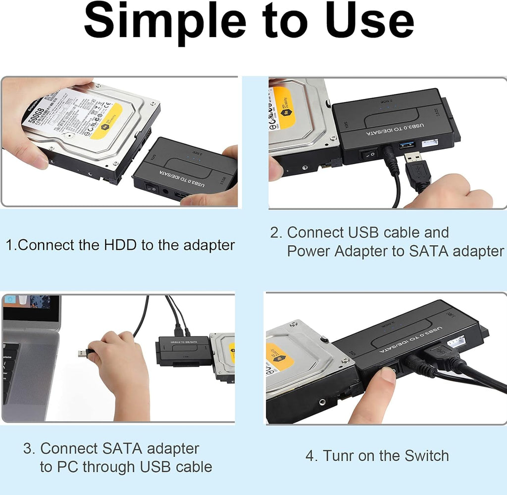 SATA IDE to USB 3.0 Adapter for 2.5 3.5-Inch HDD SSD with 12V 2A Power Supply Pack of 2 A298