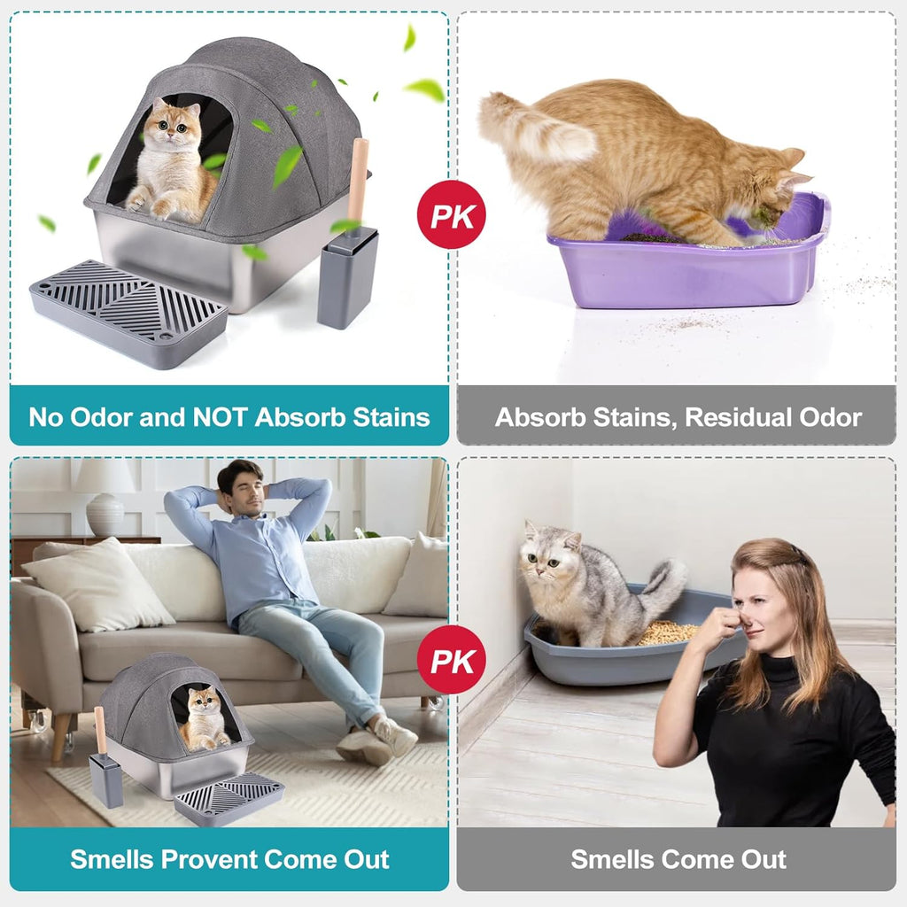 2 Pack Large Stainless Steel Cat Litter Box with Lid E476648