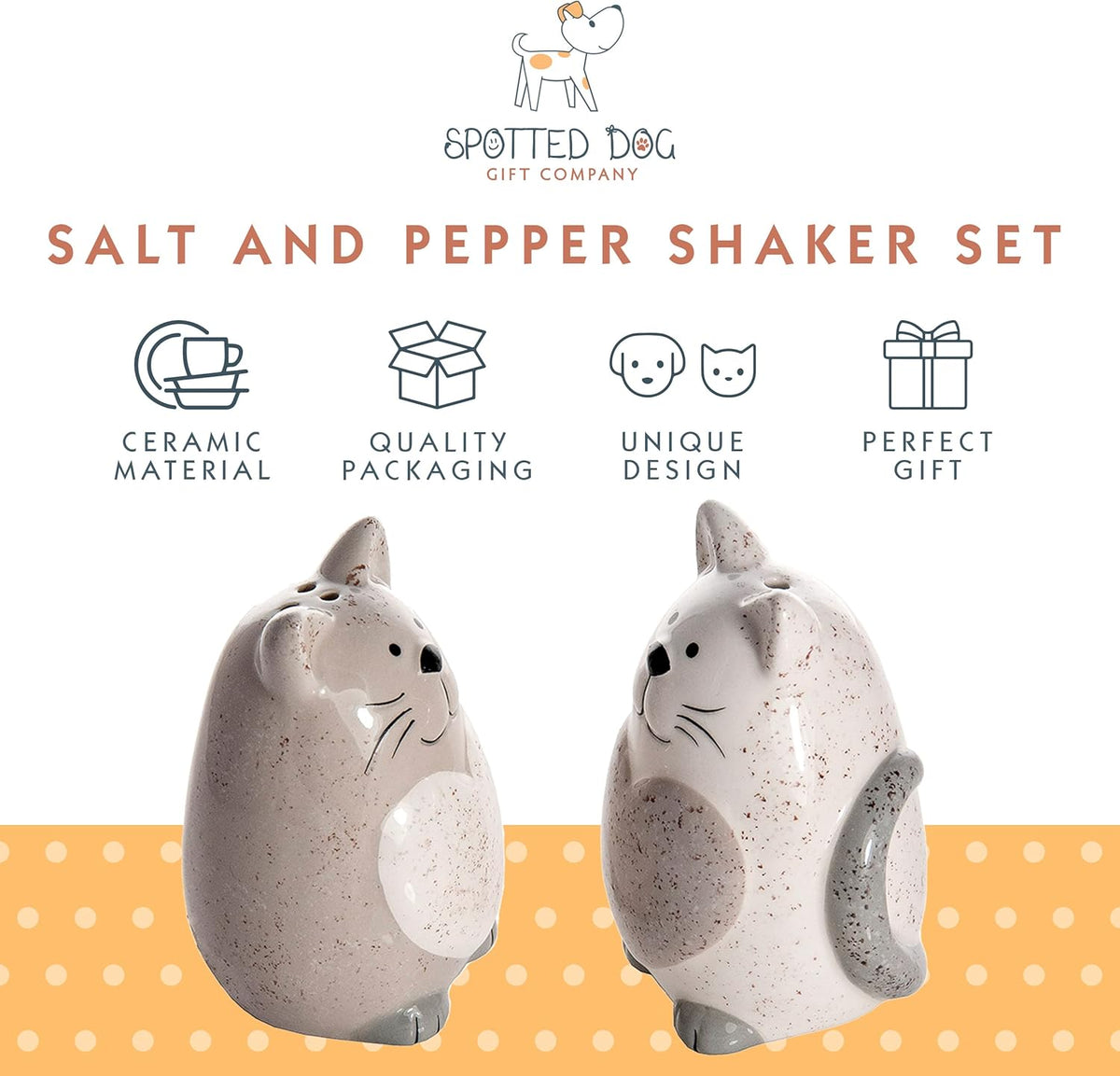 Cat Salt and Pepper Shakers Set, Ceramic Gray and White E1539