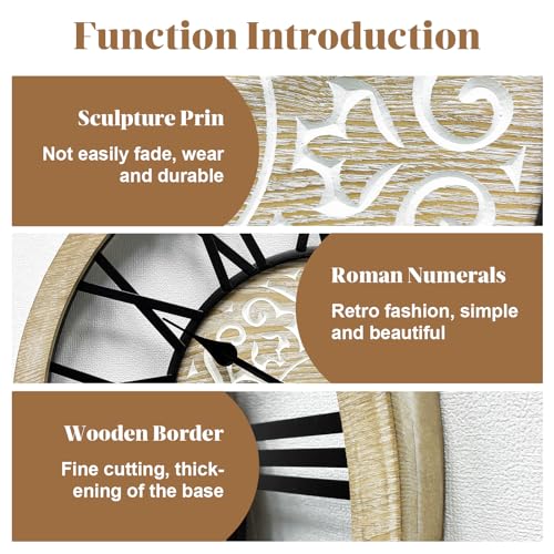 24 in Round Carved Wooden Wall Clock F15203