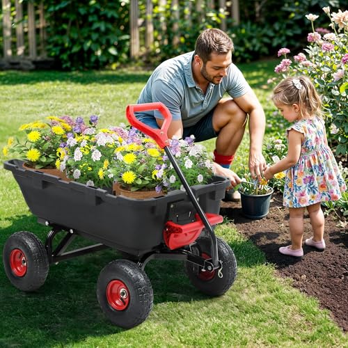 Heavy Duty Garden Dump Cart with 10" Pneumatic Tires T5213