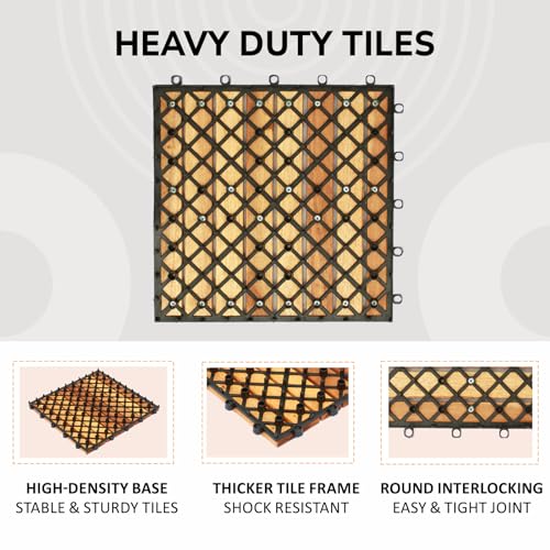 10 PCS Waterproof Acacia Wood Patio Tiles, 12”x12” (10sq.ft per Box) V22202