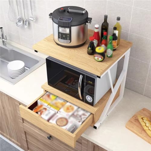 2 Tier Wooden Microwave Stand Shelf with Drawer A903086