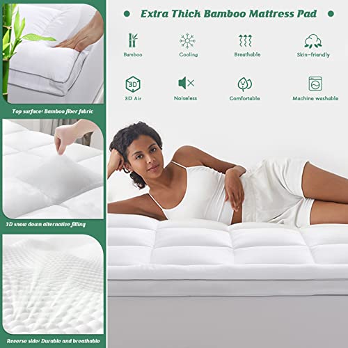 Twin XL Size Cooling Mattress Pad Cover Rayon from Bamboo Quilted Fitted Mattress Topper with 19 Inches Deep Pocket D870
