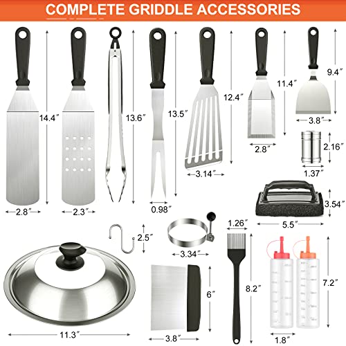 14pcs Flat Top Grill Accessories Set with Spatulas, Basting Cover, Scraper, Tongs E277
