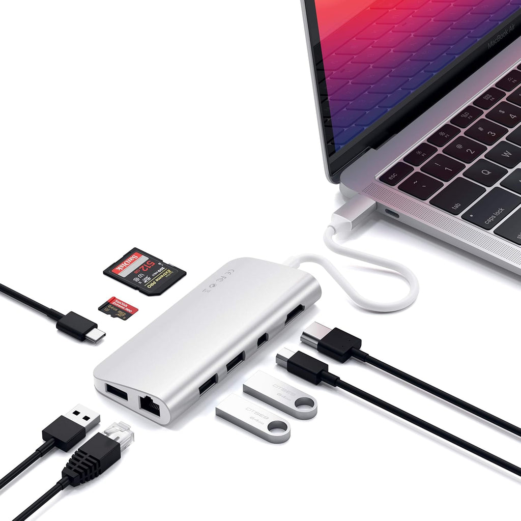 Aluminum Type-C Multimedia Adapter with 4K HDMI, Mini DP, USB-C PD, Gigabit Ethernet, USB 3.0, Micro/SD Card Slots V825