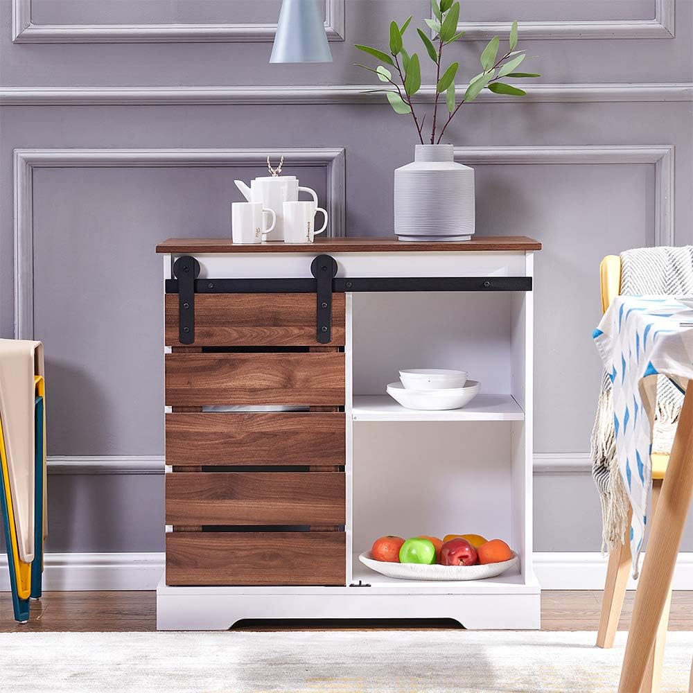 Small Wooden Storage Cabinet with Sliding Door and 2 Layer Shelf V823062