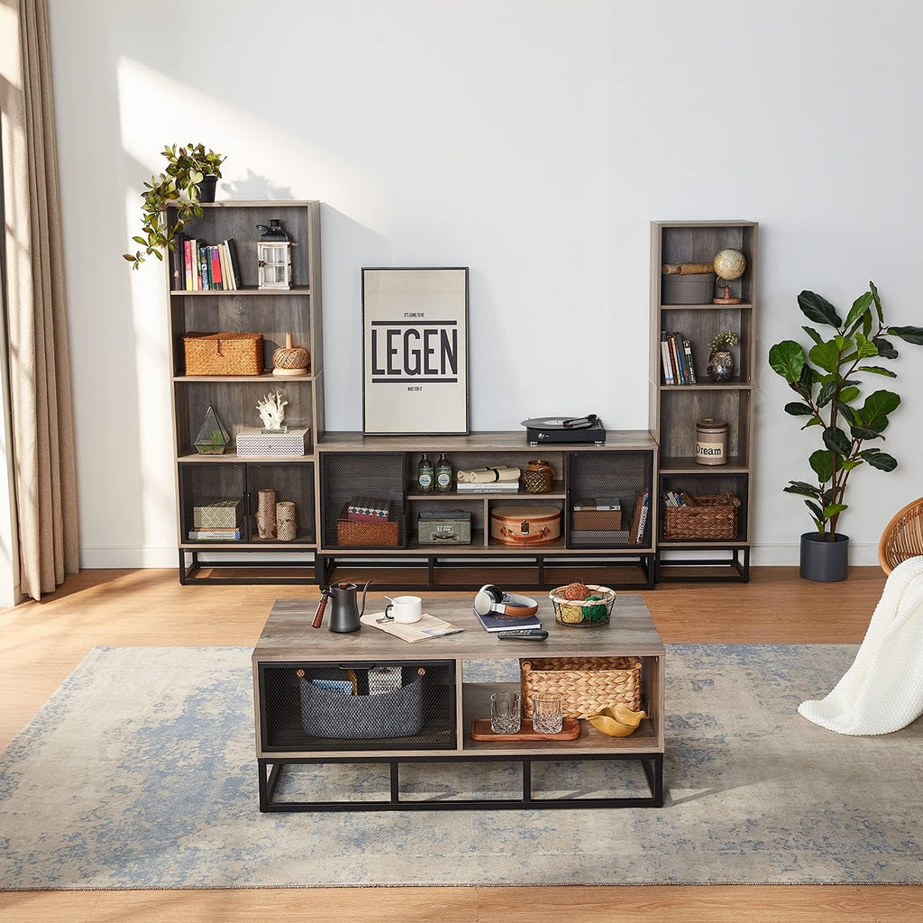 Wood 4-Tier Bookshelf with 4 Display Cases J119