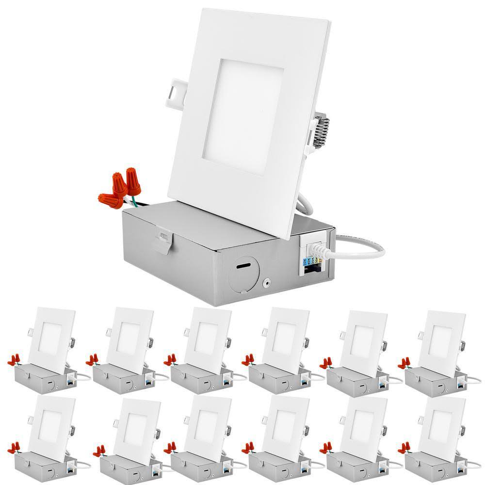 4 in Dimmable Integrated LED Recessed Light Ultra Thin Square Kit 12-Pack N6336