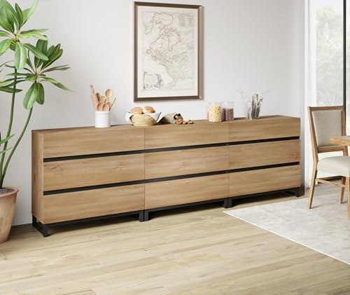 Oak TV Stand with 3 Drawers and Metal Base Y348905