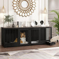 White 86.6" Heavy Duty Wooden Dog Kennel with Dog Bowl Drawers & Divider M272