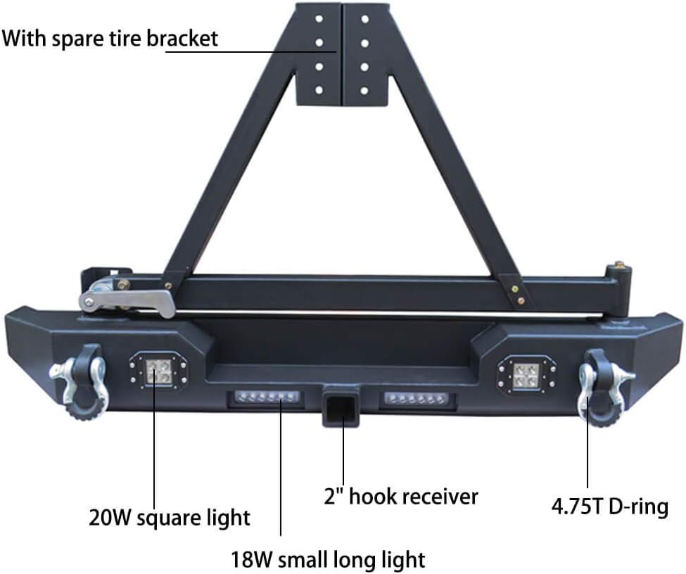 Front and Rear Bumper with Textured Black LED Lights Winch Plate Tire Carrier R71531
