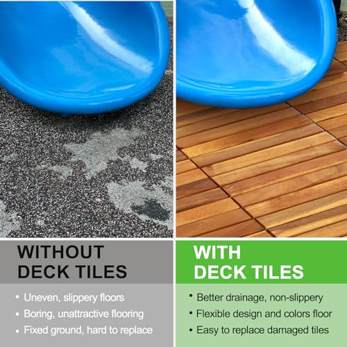 10 PCS Waterproof Acacia Wood Patio Tiles, 12”x12” (10sq.ft per Box) V22202