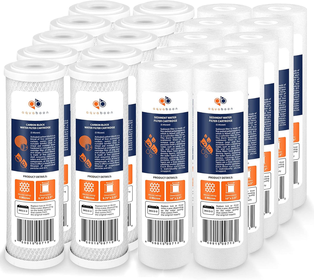 Set of 20 Sediment Carbon 5 Micron 10 inch Water Filter Cartridges Z7679