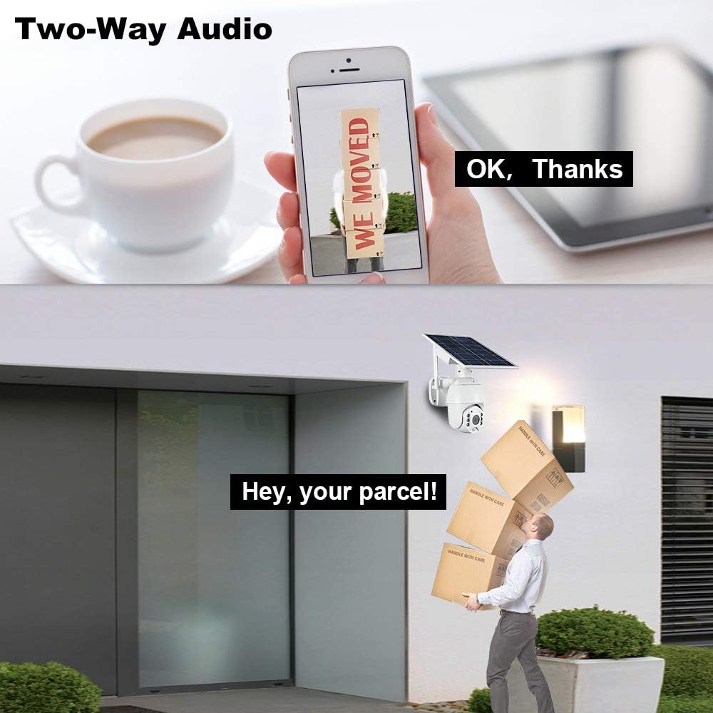 Wireless Solar Powered Battery PTZ IP Security Camera with 1080P Video Night Vision Spotlight 2-Way Audio Z925593
