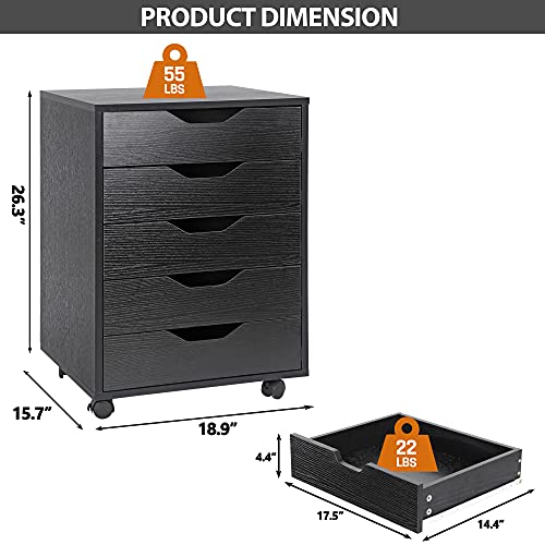 White 5 Drawer Mobile File Cabinet with Casters N62677
